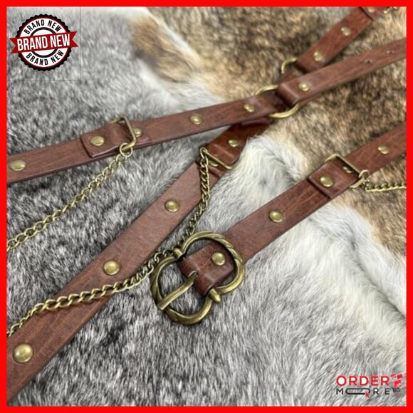 Vintage Adjustable Faux Leather Chain Belt, Medieval Thin Belt for Dresses main image 7